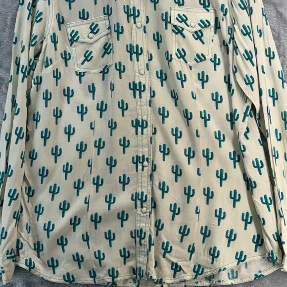 Wrangler Retro Cactus Western Pearl Snap Button Up Long Sleeve Shirt Women Large - Picture 3 of 7